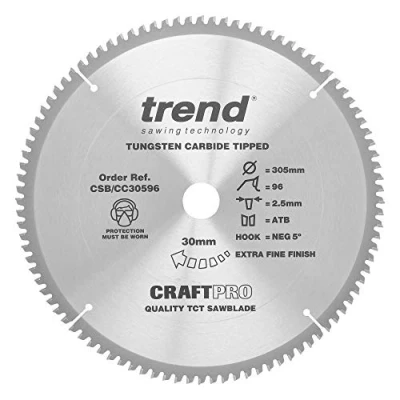 Afbeelding van Trend CraftPro crosscutting TCT cirkelzaagblad met negatieve haaksnede, 305 mm diameter x 96 tanden 30 asgat, wolfraamcarbide getipt, CSB/CC30596