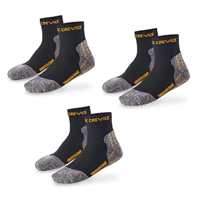 Afbeelding van Black Crevice Trekkingsokken voor dames en heren, in verschillende kleuren maten, wandelsokken met versterkte tenen hiel, klimaatregulerend ademend, 3 paar, kort, zwart/oranje, 43/46 EU