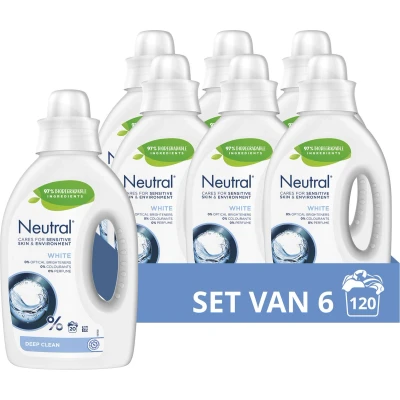 Afbeelding van 6x Neutral Vloeibaar Wasmiddel Wit 20 Wasbeurten 1 liter