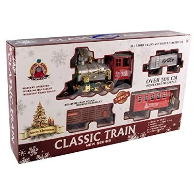 Afbeelding van XXL kersttrein met 530 cm rails 24 delige spoorweg licht en treingeluid trein locomotief 3 wagons