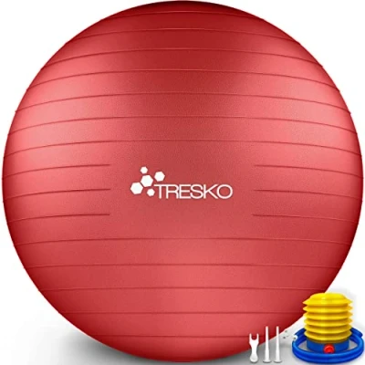 Afbeelding van TRESKO® anti burst gymnastiekbal 55 cm 65 75 85 zitbal yogabal 300 kg met luchtpomp (rood, cm, geschikt voor een lengte vanaf 185 cm)