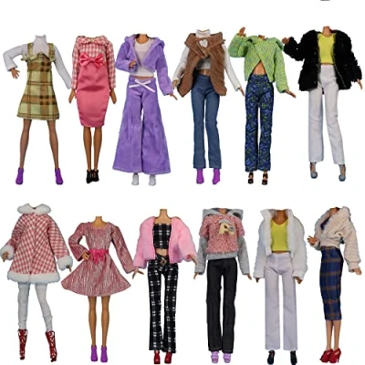 Afbeelding van 5 sets herfstkleding jurken + broek schoenen hoed zomerjurken naveljurk lange mouwen mode mantel voor 29 cm pop accessoires geschenken kinderen casual stijl (G)