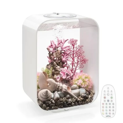 Afbeelding van biOrb Life 15 Acryl liter aquarium met meerkleurige LED verlichting afstandsbediening, moderne compacte tank voor tafelblad of desktop display, wit