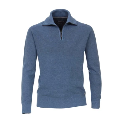 Afbeelding van Casa Moda Halfzip Trui Blauw maat M Heren Schipperstrui met Regular fit Pasvorm Katoen