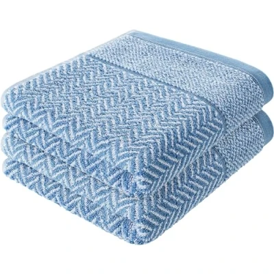 Afbeelding van herzbach home Douchehanddoek, set van 2, 100% katoen, 70 x 140 cm, patroon, blauw