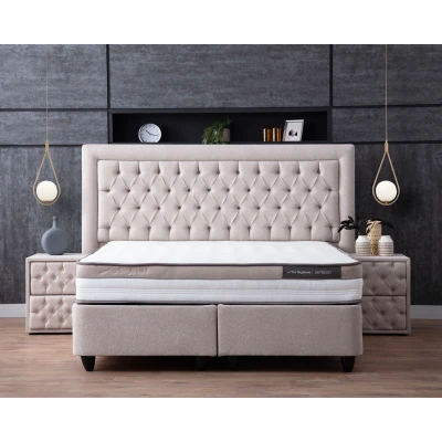 Afbeelding van Boxspring Skybedd Oxybedd 160x200 Beige met Opbergruimte