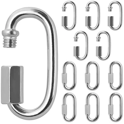 Afbeelding van Belle Vous Roestvrij Stalen Schroef Quick Link M4 Karabijnhaak Ketting Connector (12pak) 4,2cm Zware Kwaliteit Ovale D Vorm Sluit Klem Voor Binnen en Buiten Gebruik, Kamperen Hiking Accessoires