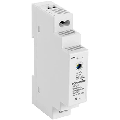 Afbeelding van Poppstar Adapter voor DIN Rail Output 12V DC 1,25 A 15W (Input 100 240V AC 50/60 Hz) Voeding/Trafo 18 * 90 58mm, Wit