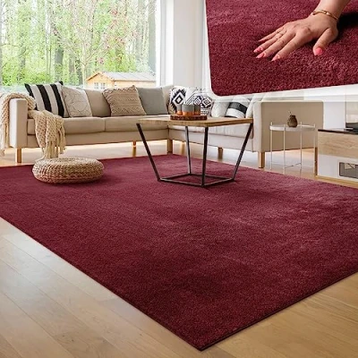 Afbeelding van Paco Home Moderne en Zachte Woonkamer Tapijt Kortpolig Wasbaar Fluffy Uni Effect Bont Tijdloos Elegant Antislip Makkelijk te Onderhouden, Maat:100x200 cm, Kleur:Rood