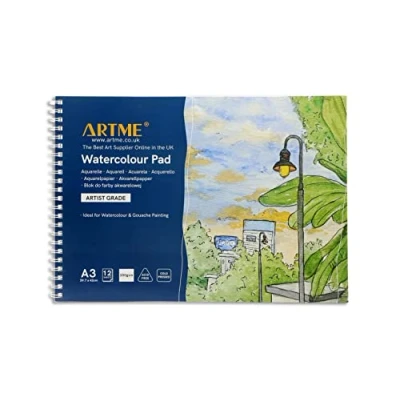 Afbeelding van Artme A3 Aquarel Pad x 12 Vellen/300 g/m²/Stevig Getextureerd/Koud geperst/Cellulose Zuurvrij/Premium Kwaliteit Tekening Schetsboek Aquarelle &amp; Gouache Schilderij (1 Pack)