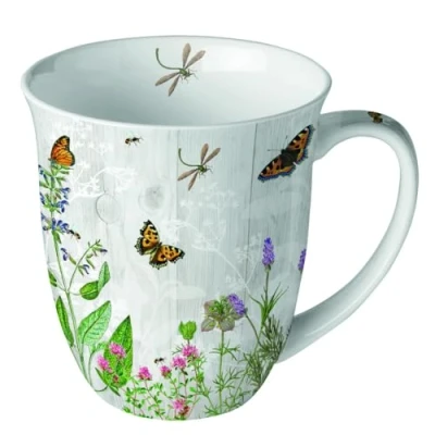 Afbeelding van mok beker porselein fine bone China herb garden kruidentuin Ambiente