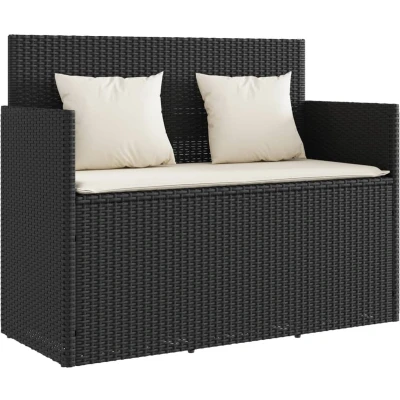 Afbeelding van Tuinbank met kussens poly rattan zwart