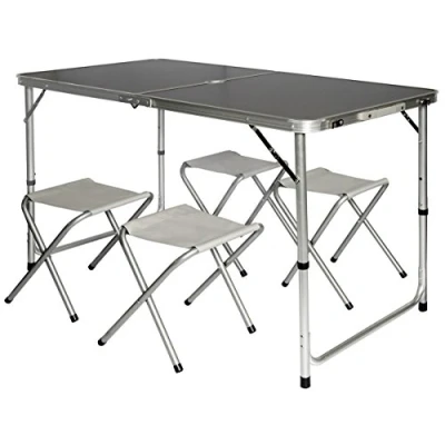 Afbeelding van Inklapbare, in hoogte verstelbare campingtafel 120x60x70cm met 4 inklapbare krukken