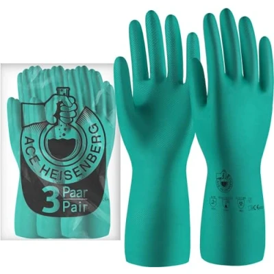 Afbeelding van ACE Heisenberg Nitril handschoenen, 3 paar, bestand tegen chemicaliën voor huishoudelijk EN industrieel werk, latexvrij, waterdicht, reiniging afwassen, 388/374 1/374 5, XL