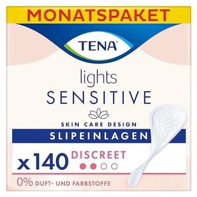 Afbeelding van TENA Discreet Lights Sensitive Light Incontinentiebeschermers Onverwachte urinelekkages 5 verpakkingen van elk 28 stuks = 140 anatomisch ademende lippenstift