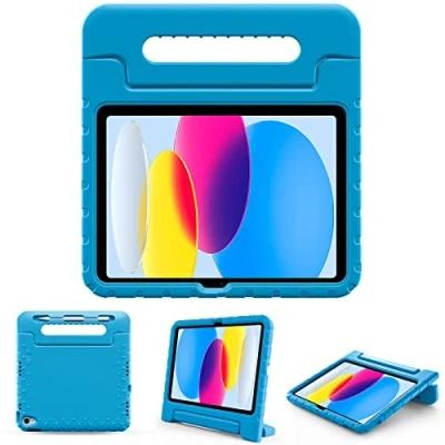 Afbeelding van ProCase Kinderhoes met kickstand voor iPad 10. Genaration 10,9 inch 2022 model A2696 A2757, ultralicht, schokbestendig, robuust kinderbeschermhoes, converteerbaar handvat, standfunctie, blauw