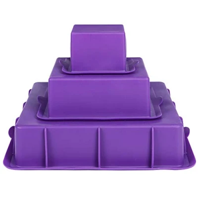 Afbeelding van webake Siliconen cakevormen vierkante taartblikken set van 3 lagen 9 inch 6 bakvormen dienblad voor verjaardagsfeestje bruiloft verjaardag