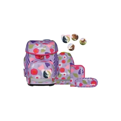 Afbeelding van ergobag Cubo ergonomische schoolrugzak, klassiek, 5 delig, 1e klas basisschool voor meisjes en jongens, Bloem Magic Bear Paars, Eén Maat