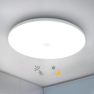 Afbeelding van Combuh LED Ceiling Light with Motion Sensor&amp;Twilight Sensor, 18W 1800LM Ø30CM Round Lamp Sensor Inside, 6500K Cold White IP56 Lamps for Hallway, Stairs, Entrance