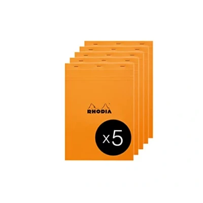 Afbeelding van RHODIA 18200Cpack Notitieblok nr. 18 oranje A4 kleine ruitjes 80 afneembare vellen Clairefontaine papier g/m² gecoate kartonnen omslag pak van 5 blokken