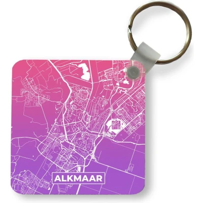 Afbeelding van Sleutelhanger Uitdeelcadeautjes Stadskaart Alkmaar Nederland Paars Plastic