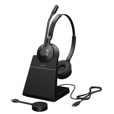 Afbeelding van Jabra Engage 55 On Ear headset Telefoon DECT Stereo Zwart Incl. oplaad en dockingstation, Volumeregeling, Microfoon uitschakelbaar (mute)