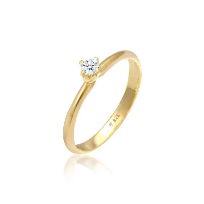 Afbeelding van Elli DIAMONDS Dames Solitaire Ring Filigraan Klassiek met Diamant (0.11 ct.) in 925 Sterling Zilver Goud
