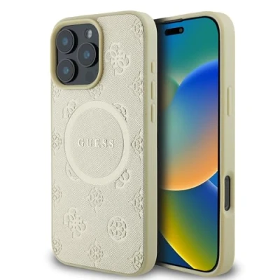 Afbeelding van GUESS, Backcover Geschikt voor Apple iPhone 16 Pro Bestendig MagSafe, Goud