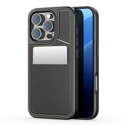 Afbeelding van Dux Ducis Rafi II Series Back Cover met Pasjeshouder en Standfunctie MagSafe Compatible Geschikt voor iPhone 16 Pro Hoesje Zwart