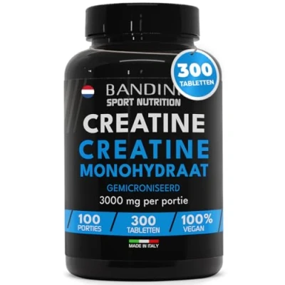 Afbeelding van Bandini® Creatine Monohydraat tabletten 3000 mg 300 hoog gedoseerde creatin voor 3 maanden Helpt prestaties te verbeteren bij krachtsinspanningen en stimuleert spiergroei 100% Vegan