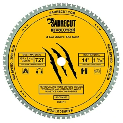 Afbeelding van 1 x SabreCut SCCSM355_72 355mm 72T 30mm 25.4mm 20mm Bore Multi Material Metaal Hout Kunststof Cirkelzaagblad
