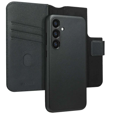 Afbeelding van Samsung Galaxy S23 FE MagSafe Hoesje Echt leder Accezz Bookcase/2 in 1 Case Zwart Telefoonhoesje