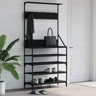 Afbeelding van Kledingrek met schoenenrek 90x34x184 cm zwart