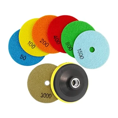 Afbeelding van SHDIATOOL diamant polijstschijf droge polijstpads 7 stuks diameter 100 mm mengen strooigoed en kunststof pad bevestiging voor graniet marmer steen