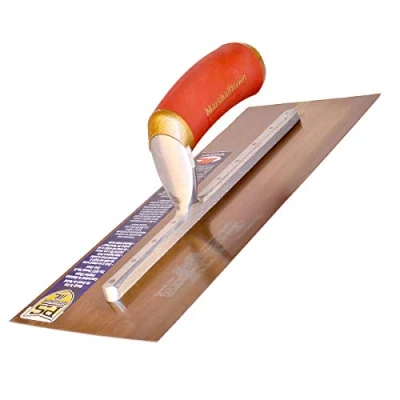 Afbeelding van Marshalltown PermaShape vlakspaan, gebogen vorm, gemaakt van goudstaal, perfect voor stukadoors en stukadoors, afmeting: 330x127 mm