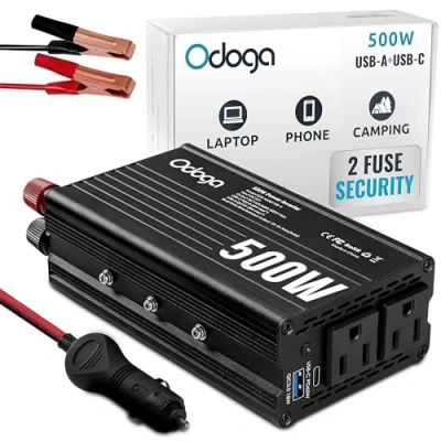 Afbeelding van Odoga Inverter 12 V 220 auto converter 500 W adapter stopcontact op sigarettenaansteker transformator voor en camper met USB A C aansluitingen 3