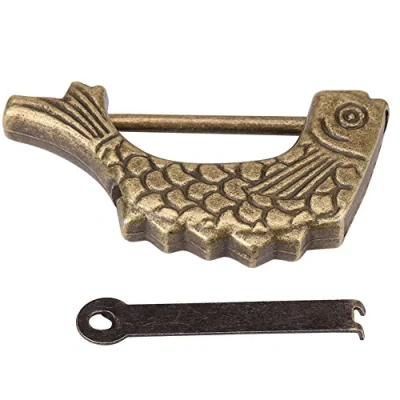 Afbeelding van Slot In De Vorm Van Een Vis Metaal Antiek Brons Oud Chinees Hangslot Met Sleutel Voor Juwelendoos Lade 59 x 31 Mm