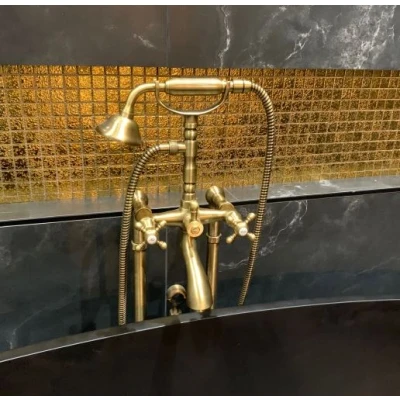 Afbeelding van PB Vrijstaande badkraan nostalgisch sterknoppen Brons 6000