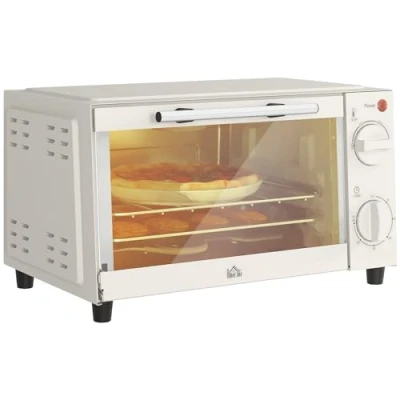 Afbeelding van HOMCOM Minibackofen 9L Mini Ofen mit Backblech, Grillrost, 100 C 230 C, einstellbar Temperatur und Garzeit, 60 Min. Timer, 750W, Edelstahl, Cremeweiß