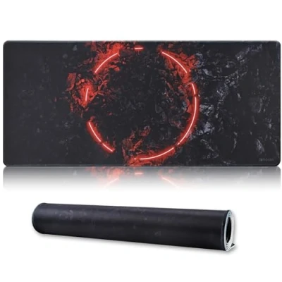 Afbeelding van Jahosin Grote gaming muismat met gestikte randen, verlengde antislip natuurlijke rubberen basis voor gamer/desktop/kantoor/thuis 90x40 firering