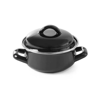 Afbeelding van HENDI soep sauspan, met deksel, omgekraalde roestvast stalen rand, 0,65L, ø135x(H)110mm, zwart