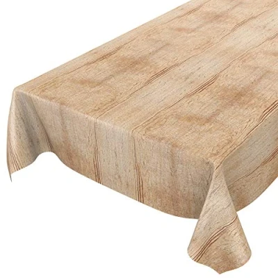 Afbeelding van ANRO Wasdoek tafelkleed, afwasbaar tuintafelkleed van tafelzeil, rond, ovaal, rechthoekig, voor binnen en buiten, hout, beige bruin, 100 x 140