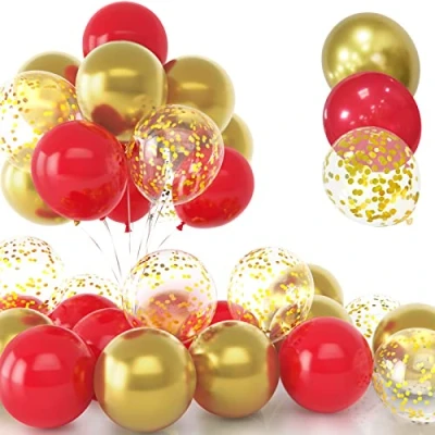 Afbeelding van 30 Stuks Rode en Gouden Ballonnen, 12 inch Metallic Chroom Confetti Ballonnen Latex met lint voor Verjaardag Bruiloft Kinderen Baby Shower Partij Decoraties