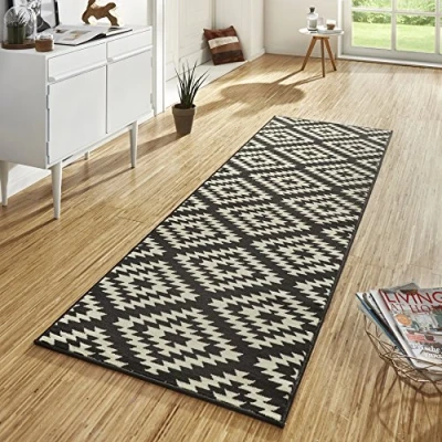 Afbeelding van Design Loper Ruiten Nordic Zwart 80x500 Cm