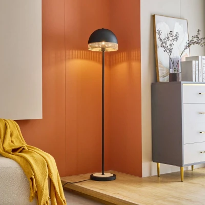 Afbeelding van Lindby vloerlamp 1licht ijzer, rotan H: 150 cm E27 zwart, natuur