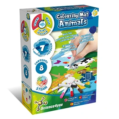 Afbeelding van Science4you Kleurmat met Dieren voor 3 jarigen Kleur de 7 Kleurstiften, Wasbaar Water, Knutselen en Educatief Spel
