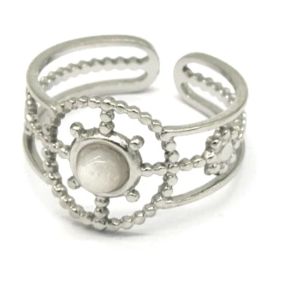 Afbeelding van Ring met Steen RVS One Size Chalcedoon Wit Zilverkleurig