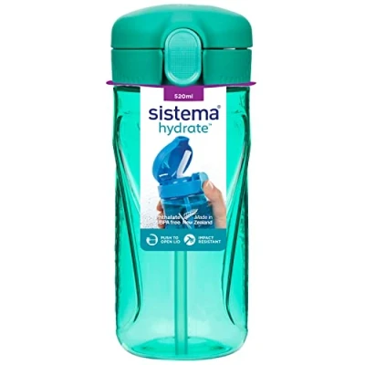 Afbeelding van Sistema Hydrate Drinkfles Quick Flip 520 ml met rietje