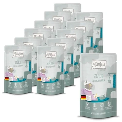 Afbeelding van MjAMjAM Premium natvoer voor katten Quetschie Senior sappige kip, 12 verpakking (12x125g), graanvrij