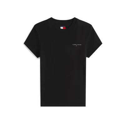 Afbeelding van Tommy Jeans SLIM Linear TEE Tshirt basic, Dames, Maat: 32, Black